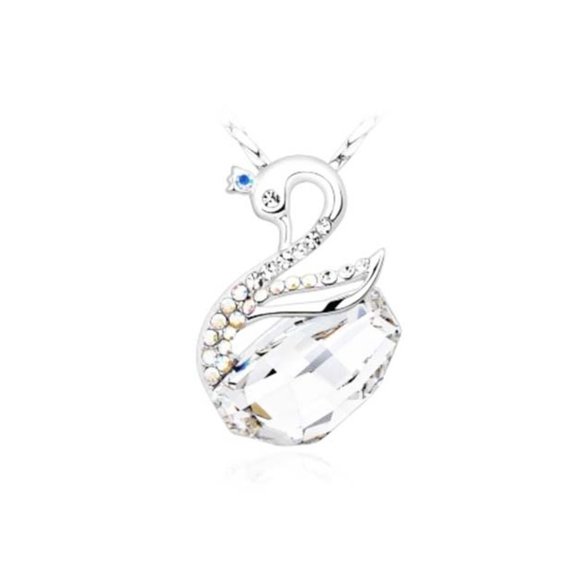 White Swan Jewelry - Sterling Silver Swarovski Crystal  Swan Necklace